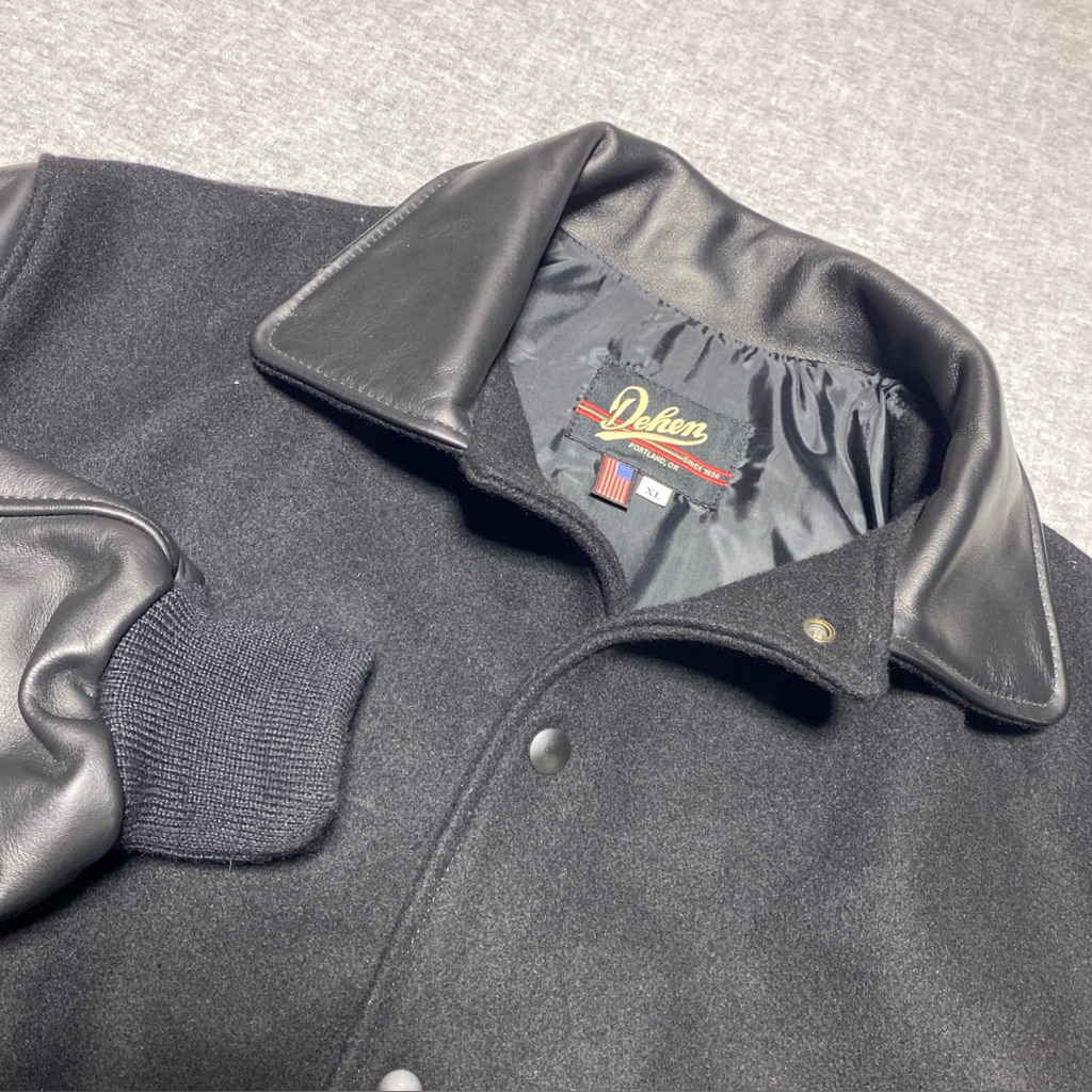 Dehen Jacket Mens Extra Large Black Windsor Canadian Varsity Wool Cowhide New